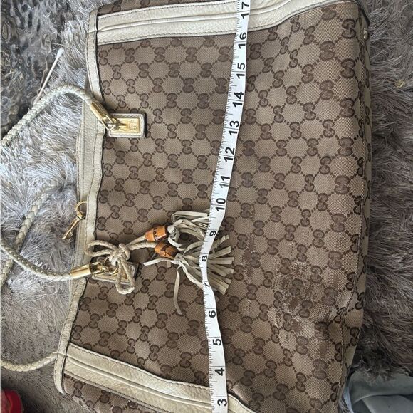 GUCCI handbag Gg logo canvas Bella tote bag Bamboo shoulder dress classic purse - Picture 11 of 15